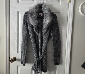 Urban Republic Charcoal Knit Cardigan with Faux Fur Trim